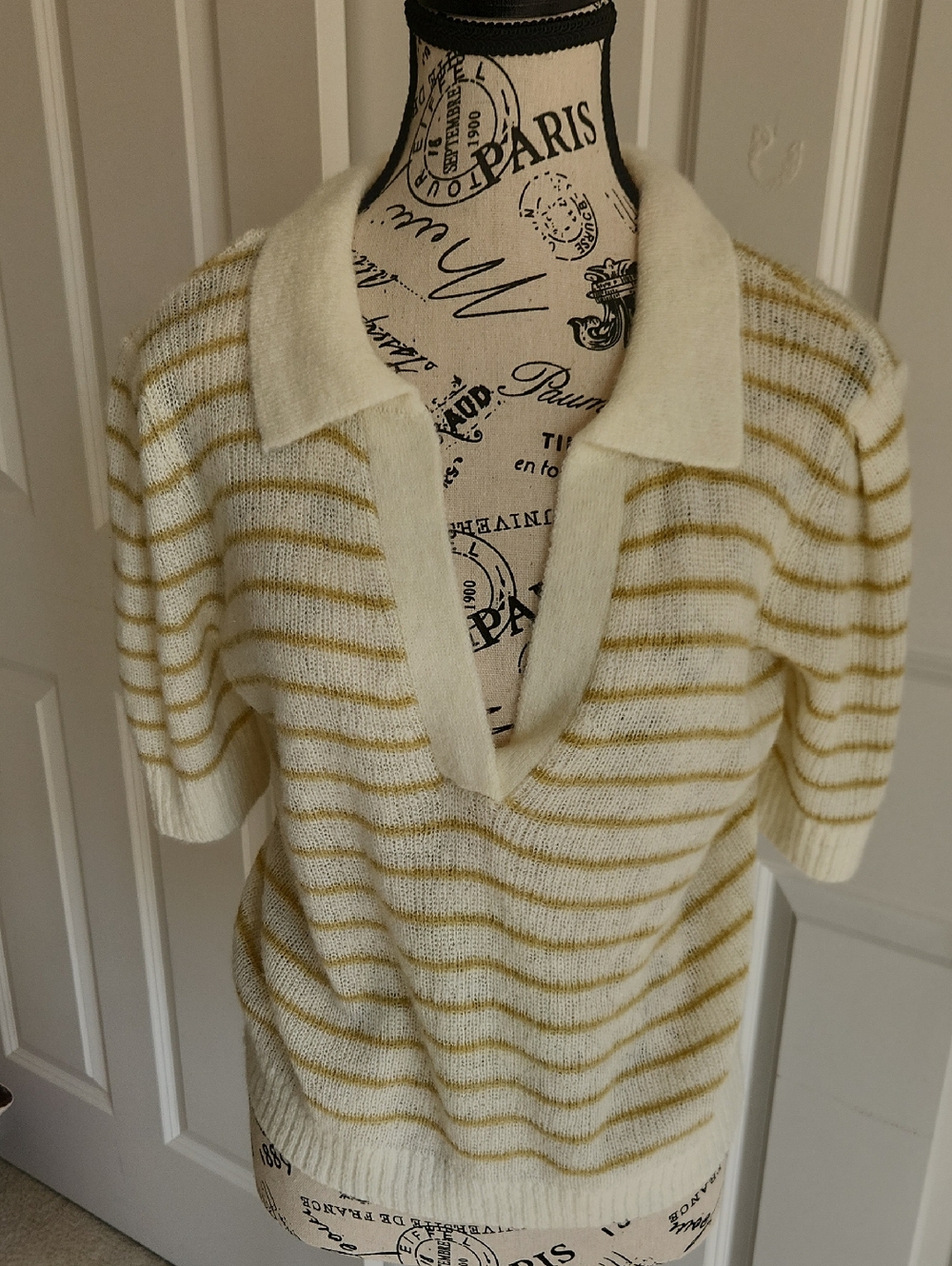 NWT Pistola Short Sleeve Stripe Sweater SZ L ASO Joanna Gaines